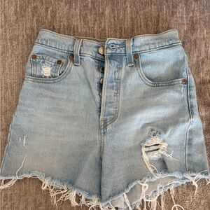 Levi’s Light Blue Distressed Ribcage Denim shorts